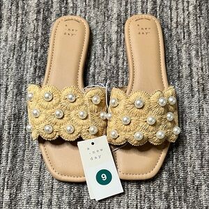A New Day Women's Beige Pearl Embellished Sandals Various Sizes